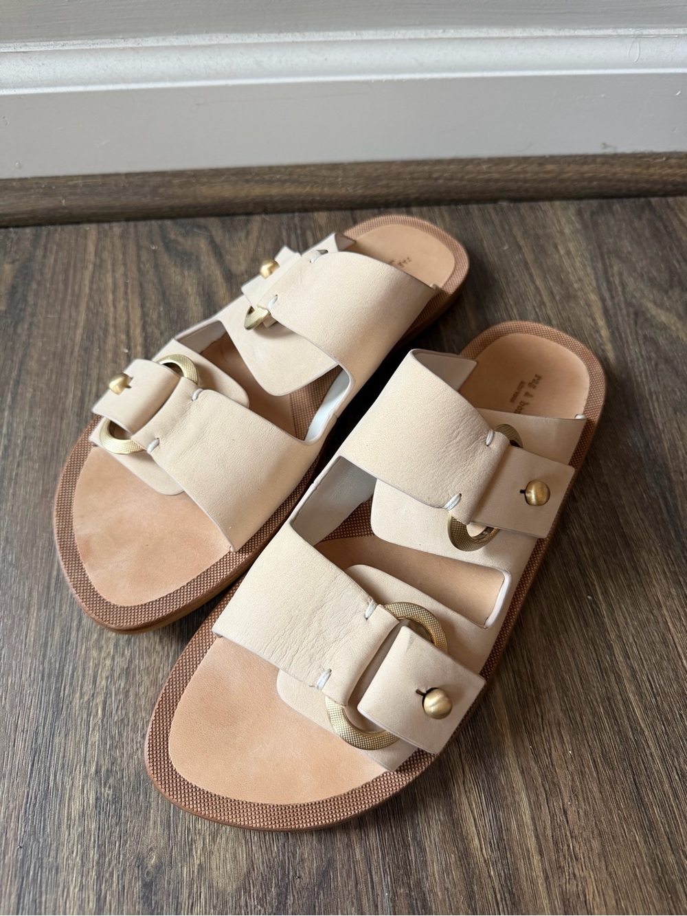 rag & bone Cream Leather Double-Buckle Slide Sandals